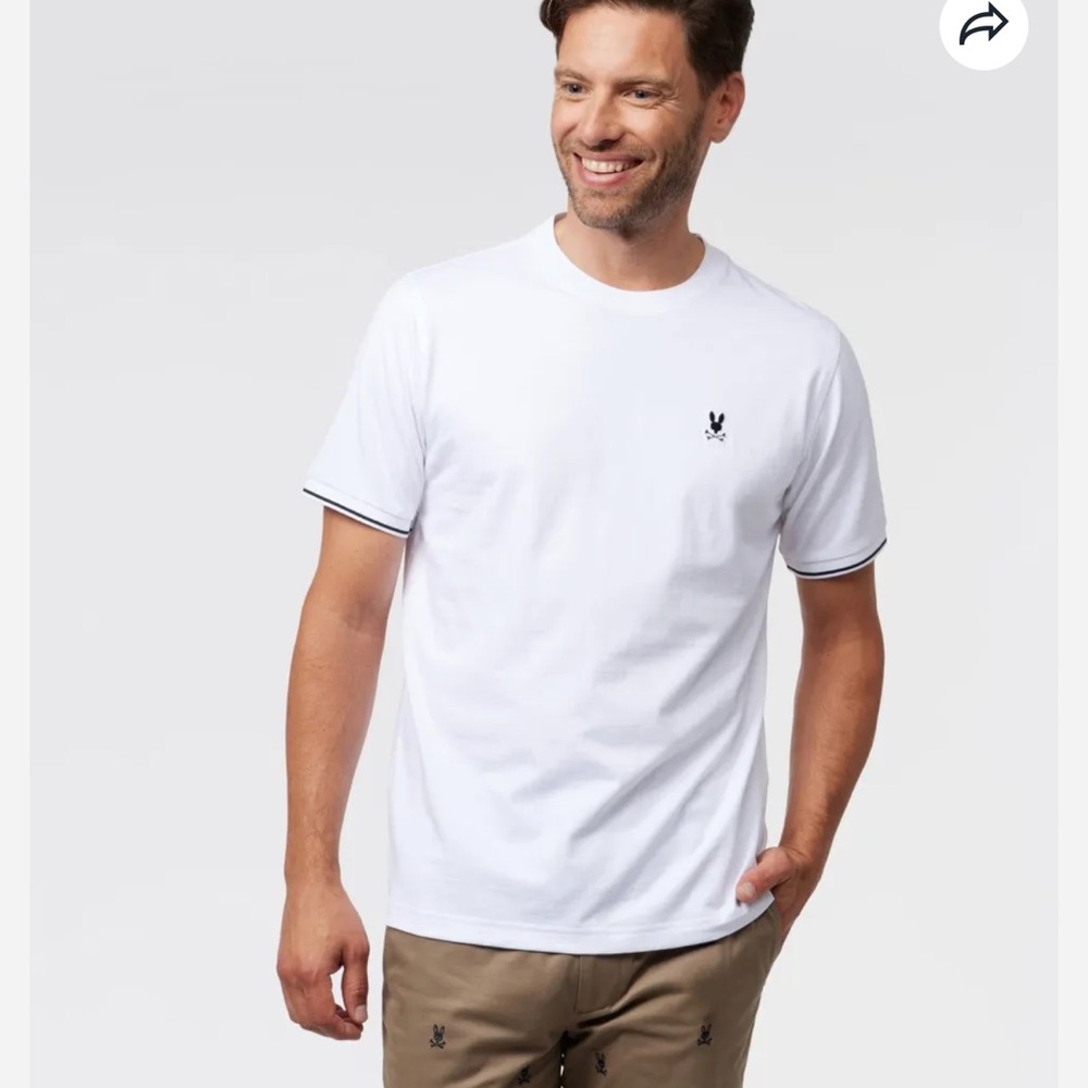 Psycho Bunny Men's white T-Shirt with Black Accents